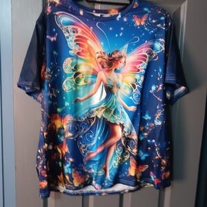 Womens' Blue Fairy Graphic Tee - Vibrant Butterfly Design